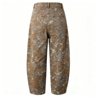 Jean imprimé floral pour femme, taille mi-haute, coupe ample, jambe large, style décontracté pour brunch
