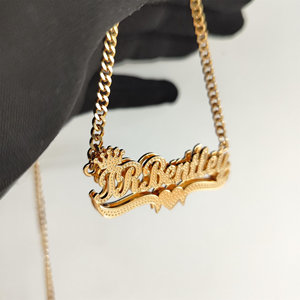 <span class=keywords><strong>Collana</strong></span> Personalizzata in Acciaio Inox <span class=keywords><strong>con</strong></span> Doppia Placca Bicolore a Forma di Cuore e Catena, Regalo per Lei - Product Image 2