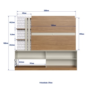 Meuble TV MERLOT de style moderne, 3 portes, en bois, pour salon, en panneaux de particules, facile à assembler, fabrication Brésil - Product Image 4