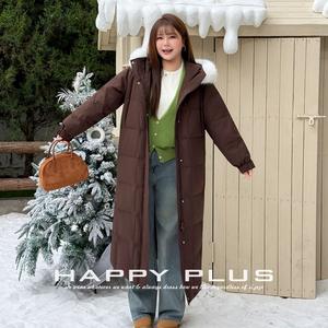 Abrigo de plumón para mujer Runqi con capucha de piel desmontable, chaqueta larga marrón de invierno, talla grande, color sólido, ropa exterior cálida para clima frío. - Product Image 2