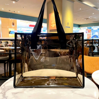 Tas Belanja PVC Transparan Hitam Laris Manis, Tas Tote PVC Tahan Lama, Dapat Digunakan Kembali, Cocok untuk Liburan Akhir Pekan dan Aktivitas Luar Ruangan