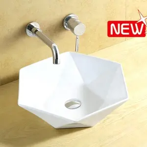 Factory Supplier Modern Geometrical Countertop Wash Basin Sink Hand Bathroom White Ceramic Wall Hung Basin For Hotel