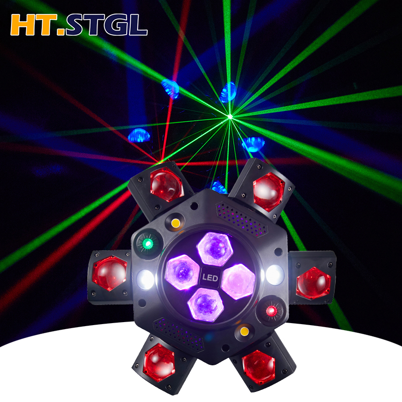 New 6-Arm Bee Eyes LED Laser Light Source Beam Effect With Red Green Laser and Blue White Light Emission for DJ Laser Events