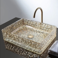 Nouvel Arrivage : Lavabo de Luxe en Verre pour Salle de Bain, Lavabo d'Appoint Artistique en Verre Cristal Fait Main pour Maison et Hôtel