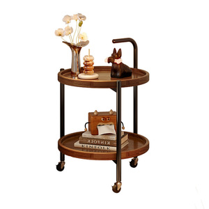 Wood <b>Round</b> Coffee <b>Table</b> With Wheels Movable Storage <b>Side</b> <b>Table</b> For Living Room Multi Tiered Design - Product Image 5