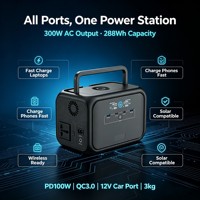Mini Power Hub : Station 288Wh 300W. Seulement 3 kg. Chargeur PD 100W pour ordinateurs portables. 15W Sans fil. Recharge complète en 1 heure. Se range dans un sac à dos.