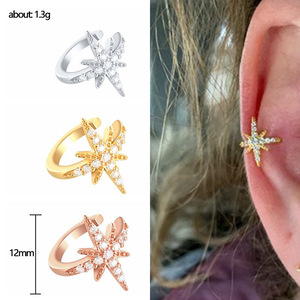 Orecchino a clip a stella a otto punte da donna, senza piercing, stile coreano, dolce e cool, per cartilagine, gioielli alla moda - Product Image 4
