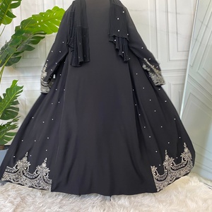 1684# Black Abaya Dubai Beads Diamond Crown Embroidered Abayas Muslim Women Collection - Product Image 4