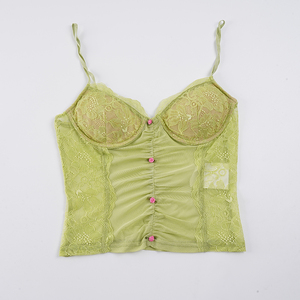 Haut court sexy en dentelle et maille à fines bretelles pour femme avec embellissement floral 3D, col en V transparent, idéal pour l'été et les vacances, nouveau style 2026 - Product Image 6