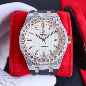Montre-bracelet mécanique automatique de luxe pour homme, résistante à l'eau, sertie de moissanite, style hip-hop, avec cadran à aiguilles - Product Image 4