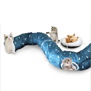 Túnel plegable para gatos y gatitos, juguete para mascotas, con cuerda, hecho de agujeros divertidos, barato