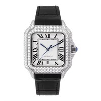 Reloj Automático MIYOTA para Hombre, Caja Cuadrada, Diseño de Corazón Abierto, Esqueleto Transparente, Caja de Moissanita, Correa de Cuero Blanca