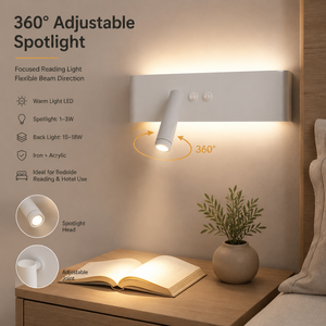 Applique murale moderne en acrylique LED avec spot de lecture réglable, lumière blanc chaud pour chambre à coucher, chevet, hôtel - Product Image 4