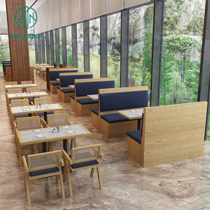Ventas al por mayor, cafetería, tienda de té, mesa de madera cuadrada comercial, silla de ratán, cabina, sofá, asientos, conjunto de muebles modernos para restaurante - Product Image 2