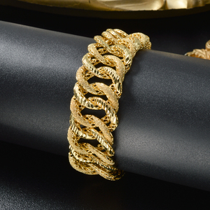 homme banquet party custom trendy <b>copper</b> wide hollow curb chain textured polished premium wholesale 18k gold plated <b>bracelet</b> - Product Image 2