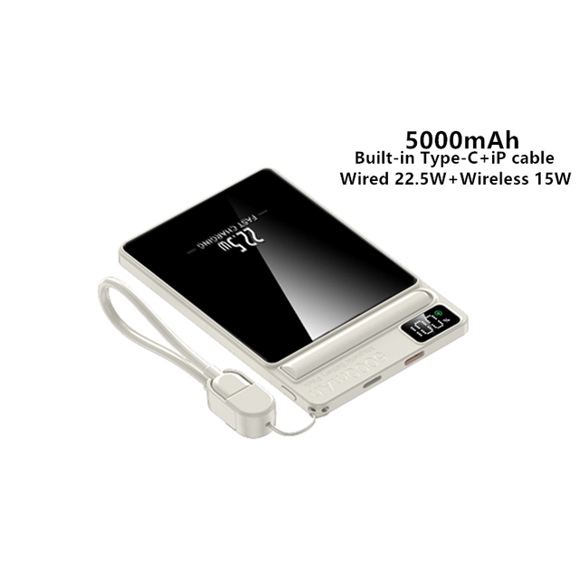 New Products Magnetic Wireless Power Bank 5000mah Built in 2 Cables 22.5W Fast Charging Ultra Thin Battery Pack Digital Display