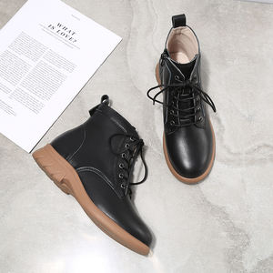 Bottes mi-mollet en cuir véritable marron vintage pour femmes, bottes décontractées à lacets, confortables et doublées de polaire pour le printemps et l'automne - Product Image 2