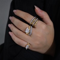 Bague double empilable en laiton plaqué or 18 carats, certifiée IGI, avec zircon en forme de poire et goutte d'eau, style luxe tendance, pour femme