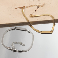 Bracelet chaîne longue en acier inoxydable style européen et américain, tendance, unisexe, fait main, gravable, motif serpent plat, idéal pour cadeau