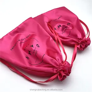 时尚热粉色缎面丝织袋用于头发延伸奢华缎面防尘袋用于处女假发包装