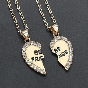 Vente chaude 1 paire meilleurs amis collier demi-partie coeur pendentif collier amitié pour Couple amis tour de cou bijoux cadeaux - Product Image 4