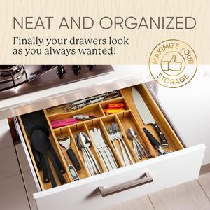 Organizador de Cubiertos Ajustable de Bambú, Bandeja Extensible para Almacenamiento de Cocina con Divisor, Retráctil, a Prueba de Polvo, Sin Instalación - Product Image 3