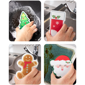 4pcs Cartoon Printed Xmas Cute <strong>Kitchen</strong> Cleaning Compressed Sponges, Christmas Wood Pulp Dishwashing <strong>Pad</strong> Scrubbers - Product Image 4