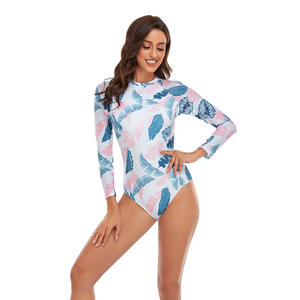 Maillot de bain une pièce à manches longues pour femmes athlétique éruption garde fermeture éclair imprimé fleuri <span class=keywords><strong>surf</strong></span> maillot de bain maillot de bain - Product Image 2