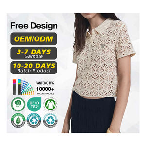 Suéter con Certificación GRS, Fabricante de Suéteres, Logotipo Personalizado, Suéter de Mujer de Algodón, Manga Corta, Calado, Verano, Polo, Tejido de Punto, Crochet - Product Image 1