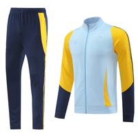 Setelan Training Sepak Bola Pria Berkualitas Tinggi 100% Poliester Model Thailand, Jaket Sepak Bola Full Zip dengan Cetakan Heat-Transfer, Bahan Bernapas