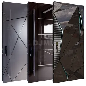 Puerta de entrada de Metal de diseño de lujo de América, puerta de pivote delantero de seguridad Exterior, puerta de pivote de acero inoxidable negro de entrada moderna