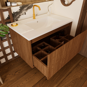 <span class=keywords><strong>Meuble</strong></span>-lavabo de salle de bain de 30 pouces avec lavabo en céramique - <span class=keywords><strong>Meuble</strong></span>-lavabo mural flottant en noyer avec tiroirs, moderne - Product Image 6
