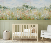Groothandel Impressionistische Wildflower Meadow Muurschildering Behang Op Maat Zachte Pastelkleurige Waterdichte Wanddecoratie Moderne Woonkamer Slaapkamer