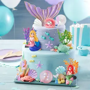 Mermaid Cake Decoration Set19PCS Under The Sea Cake Toppers With Mermaid Tail Shell Pearl Seaweed Bubble Ocean Theme Birthday