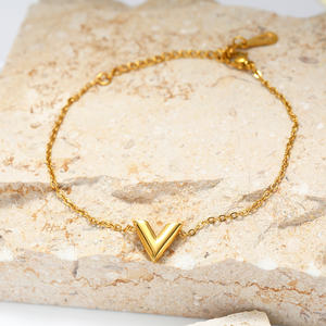 Fashion <b>Jewelry</b> Wholesale Simple V Shaped Stainless Steel <b>Jewelry</b> <b>Set</b> <b>for</b> <b>Women</b> Gold Plated Letter Necklace Bracelet Earrings - Product Image 3