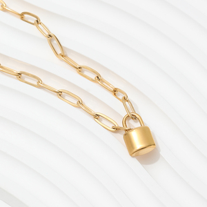 Joolim Schmuck Hochwertige 18K Vergoldete Vorhängeschloss-Halskette Gliederkette Edelstahl-Halskette - Product Image 6
