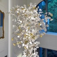 Lustre de luxe en forme de feuille de Ginkgo, grande taille, vente en gros d'usine, éclairage de luxe pour hall d'entrée, escaliers, atriums et villas