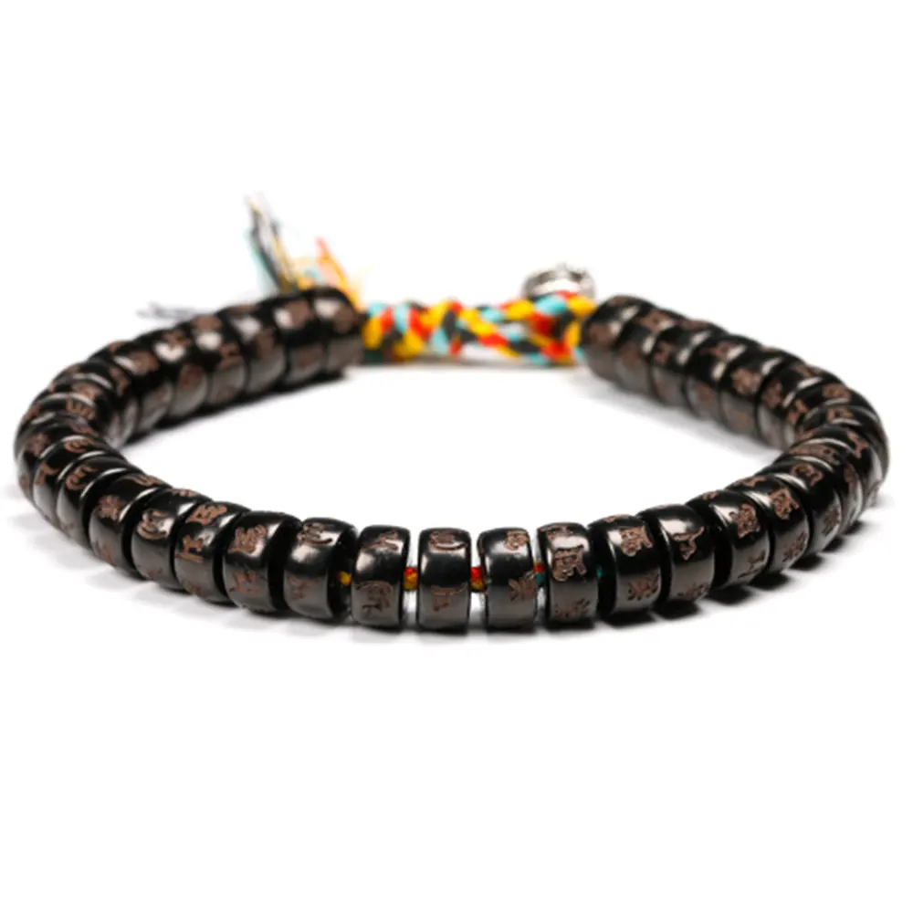 Handgemachte buddhistische Perlen Natürliche Kokosnuss schale Perle OM Mani Padme Armband Tibetische Armbänder Armbänder & Armreifen Für Frauen Männer