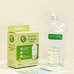 Sachets de conservation du lait maternel de 6 oz, pochettes verticales avec bec verseur, résistantes au congélateur, fermeture éclair sécurisée, impression personnalisée pour le stockage et la congélation du lait maternel - Product Image 1