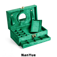 Boîte à bijoux de luxe en velours grande capacité, multi-niveaux avec miroir, tiroir pour bagues, boucles d'oreilles, colliers, boîte de rangement pour bijoux, logo personnalisé