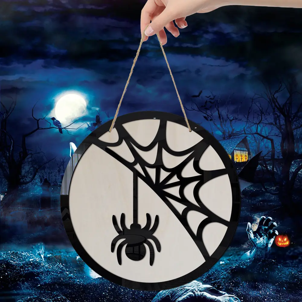 Lvfan MZ023 redondo Halloween madera araña colgante fiesta porche decoración espejo pegatina