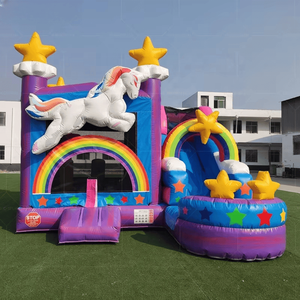 Castillo de salto inflable de Casa de rebote comercial usado para niños, castillo hinchable de unicornio barato con tobogán para la venta - Product Image 1