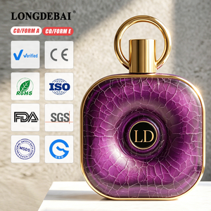 Botella de Perfume de Vidrio Morado Vacía, Personalizada, de Lujo, con Galvanoplastia Dorada, Diseño Agrietado, 50ml 80ml 100ml, con Tapa de Zamac - Product Image 1