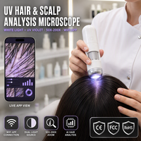 Microscope d'analyse capillaire UV 50X-200X, double source de lumière (lumière blanche et UV violette), trichoscope avec application WiFi pour l'examen du cuir chevelu