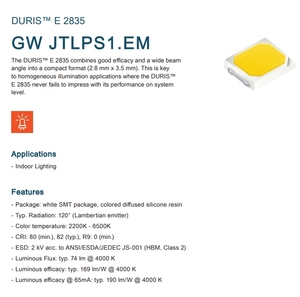 Osrams DURISE 2835 2700K Blanco Cálido 3V 250mA 120deg Mid-Power LED 0W CRI 90 3 Años de Garantía - Product Image 2
