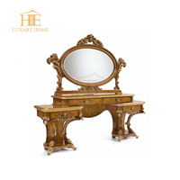 Table de maquillage multifonctionnelle moderne avec miroir éclairé en bois élégant de style maison pour la chambre à coucher, rangement pour un usage en appartement