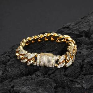 Bracelet Hip Hop en Zircon 12mm avec Fermoir Rabattable, Chaîne Cubaine Double Rangée, Bracelet Tendance pour Homme de Marque Personnalisée Tanjing - Product Image 2