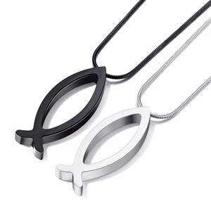 สร้อยคอจี้รูปปลาพระเยซูสำหรับผู้ชายและผู้หญิง ทำจากสแตนเลส รุ่นใหม่ ดีไซน์โปร่ง ของขวัญคริสเตียน ขายส่ง หลายขนาด - Product Image 1