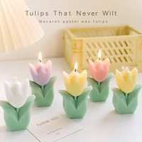 Tulpenförmige Makronen-Duftkerze mit Mintgrünem Blattboden 9x6,5cm Muttertags-Heimdekoration Aromatherapie-Geschenk