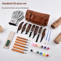 Ensemble d'outils de sculpture sur bois de 20 pièces plaqué titane de qualité supérieure, manches en bois de noyer, emballage en boîte en cuir, outils de gravure sur bois